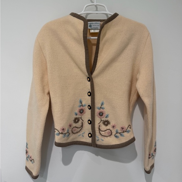 Laura Ashley Sweaters - Laura Ashley 100% Lambswool Button From Sweater Embroidered Cardigan Cottagecore